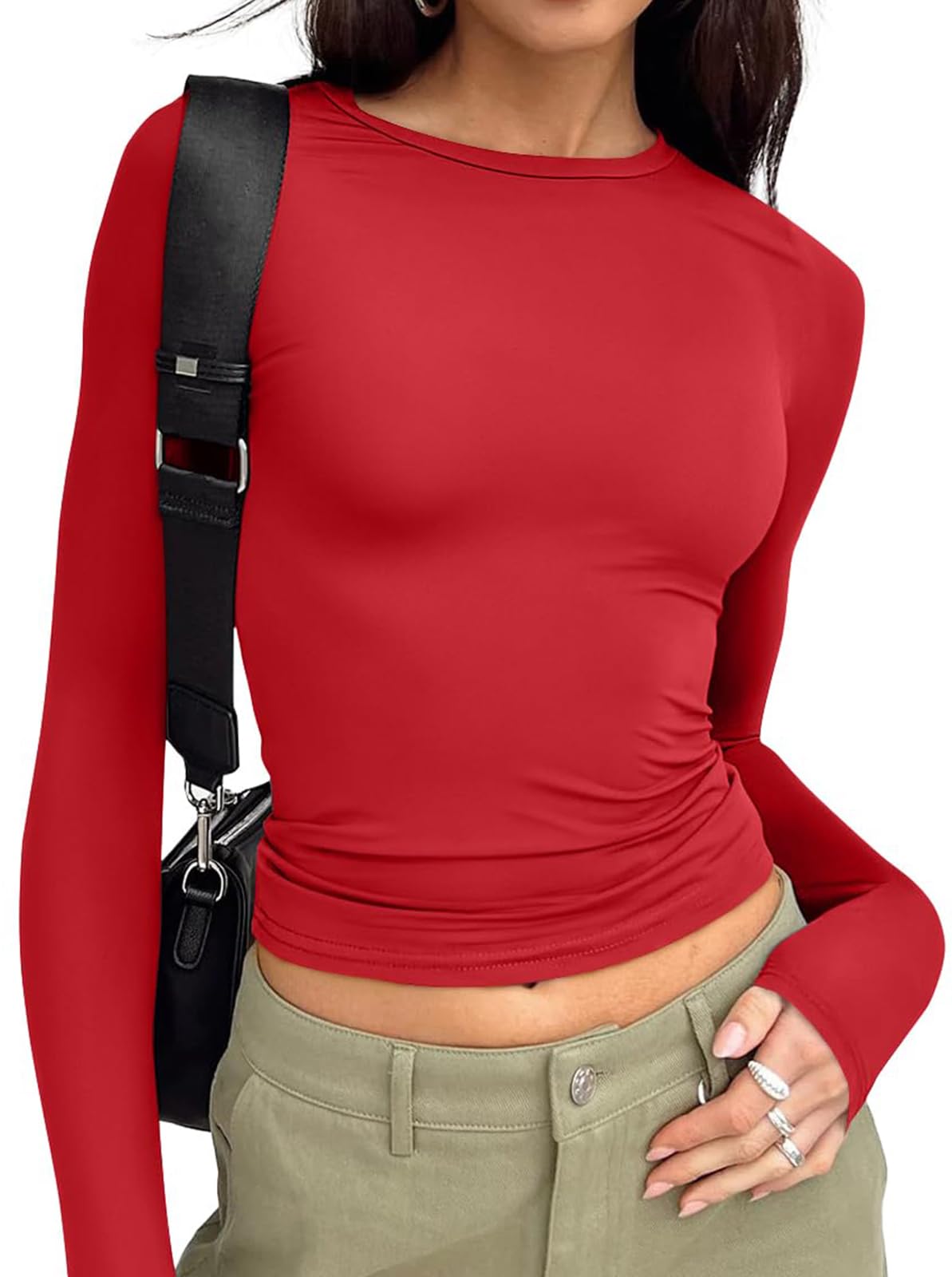 Trendy Queen Womens Long Sleeve T Shirts Fall Fashion 2025 Basic Crop Tops Going Out Outfits Y2k Clothes