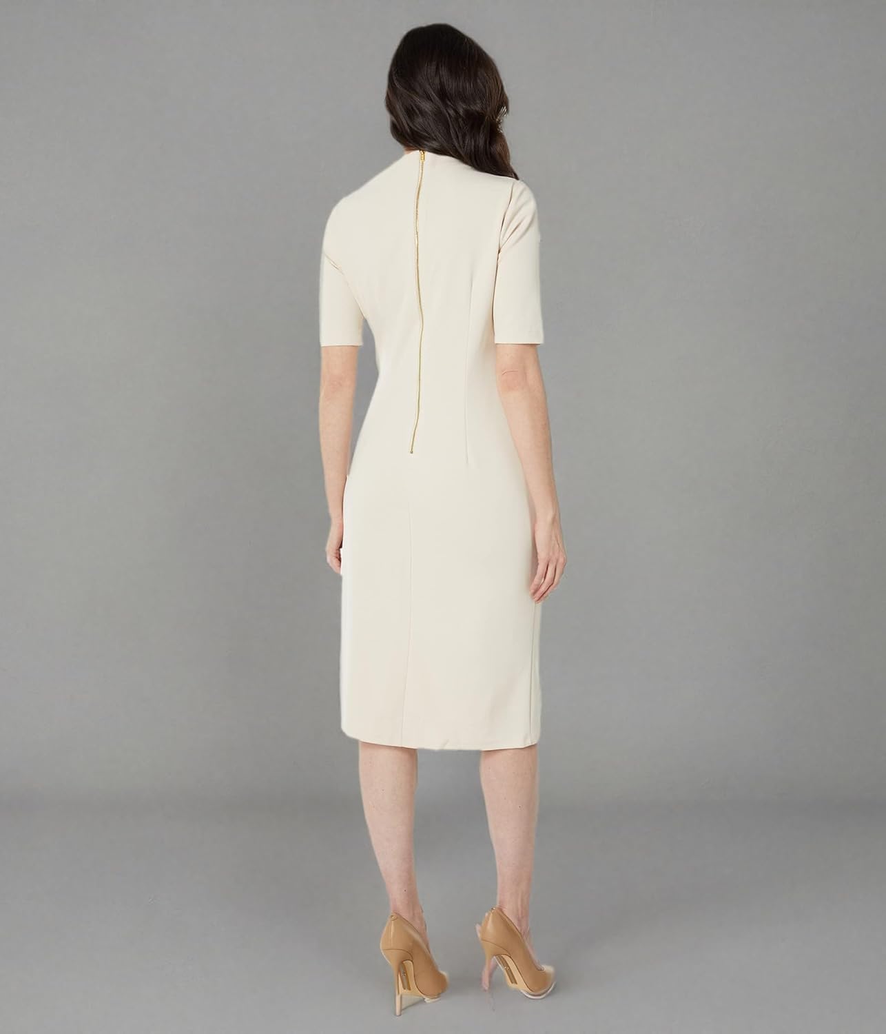 Maggy London Womens Side Pleat Dress with Asymmetric Neck and Elbow Sleeves - Image 5