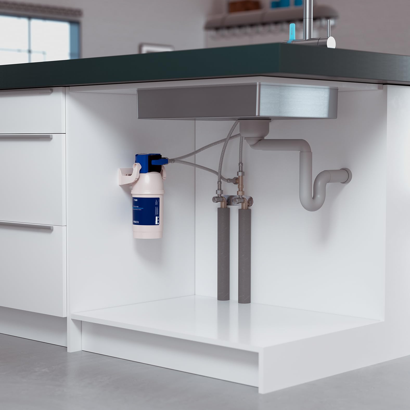 Ensemble de filtres à eau sous évier Neues Wasser - Cartouches filtrantes Brita, tête de filtre, tuyau flexible, adaptateur de valve, indicateur de changement de filtre d'horloge à eau Digiflow