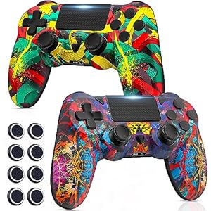 Lapezei Wireless Controller for PS 4 Dual Vibration Wireless Gamepad with Turbo and 3.5 mm Audio Jack/LED/Flash/Touch Pad/Joystick Caps for P-s4/Pro/Slim/PC