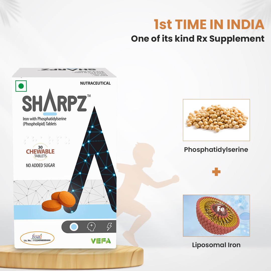Sharpz Brain Supplement I Phospholipid (Phosphatidylserine) & Iron Supplement | Memory and Focus I No Added Sugar | 30 Chewable Tablets 2