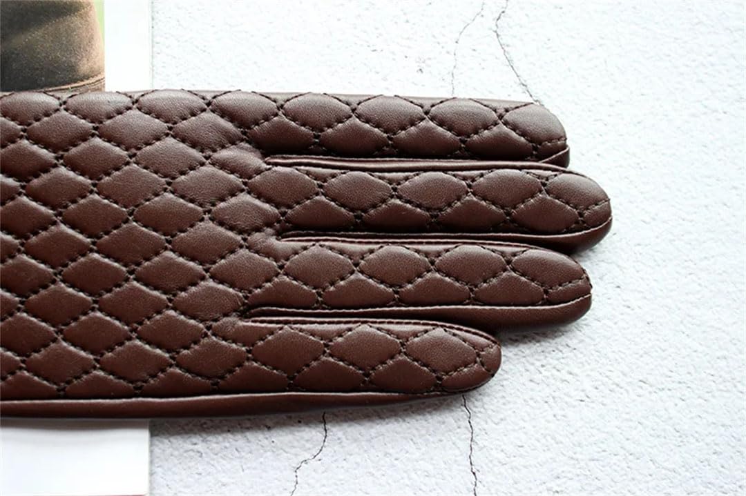 Damen-Winterhandschuhe aus Schaffell, mit Touchscreen, Stickerei, Fleecefutter, hält warm, Lederhandschuhe, grau, 9, Rautenraster, Größe 38, 40, Grau9 Diamantraster, 8 12