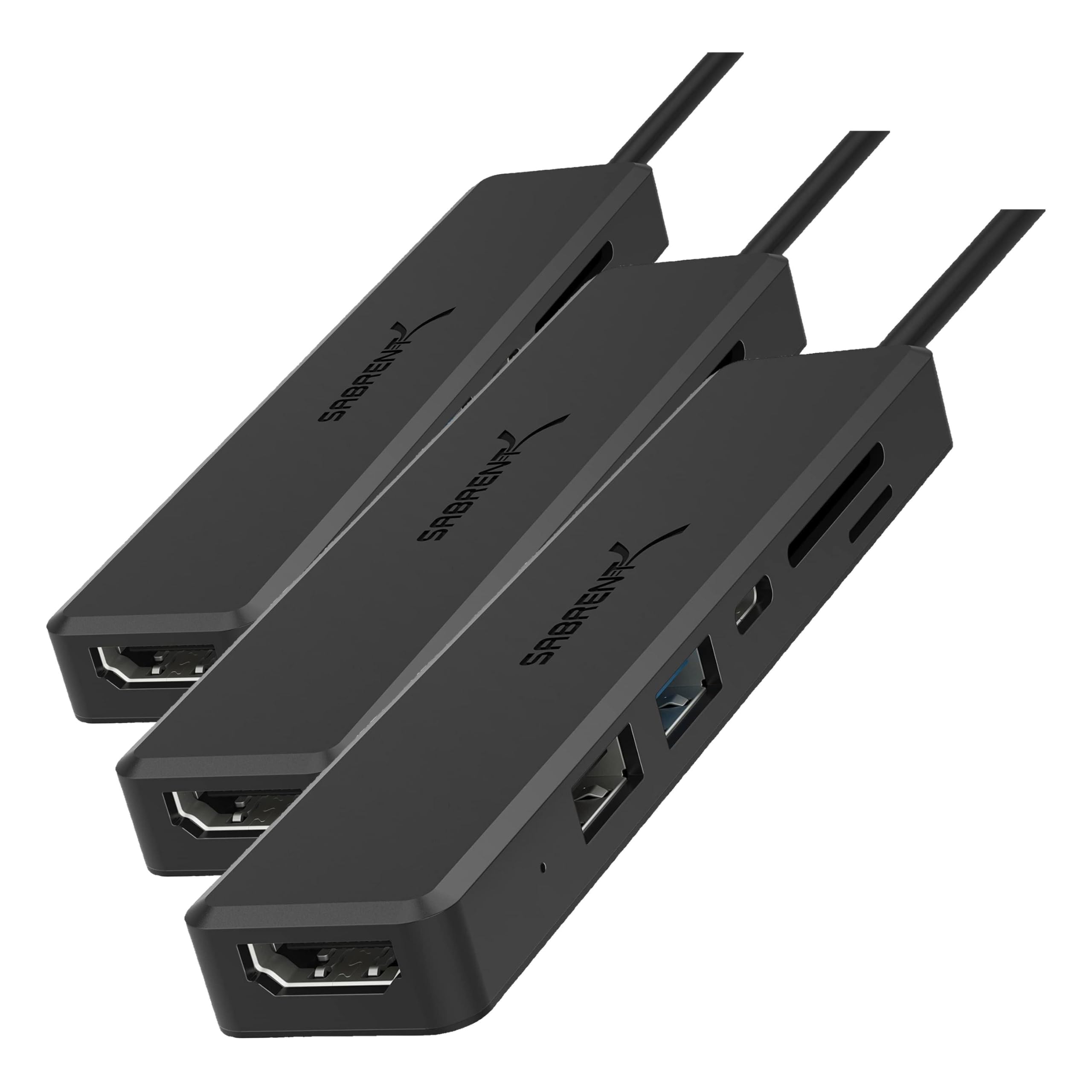 SABRENT Multi-Port USB-C Hub with 4K HDMI &amp; Power Delivery (60W) | 2 USB Ports &amp; SD/microSD Card Reader (Pack of 3)