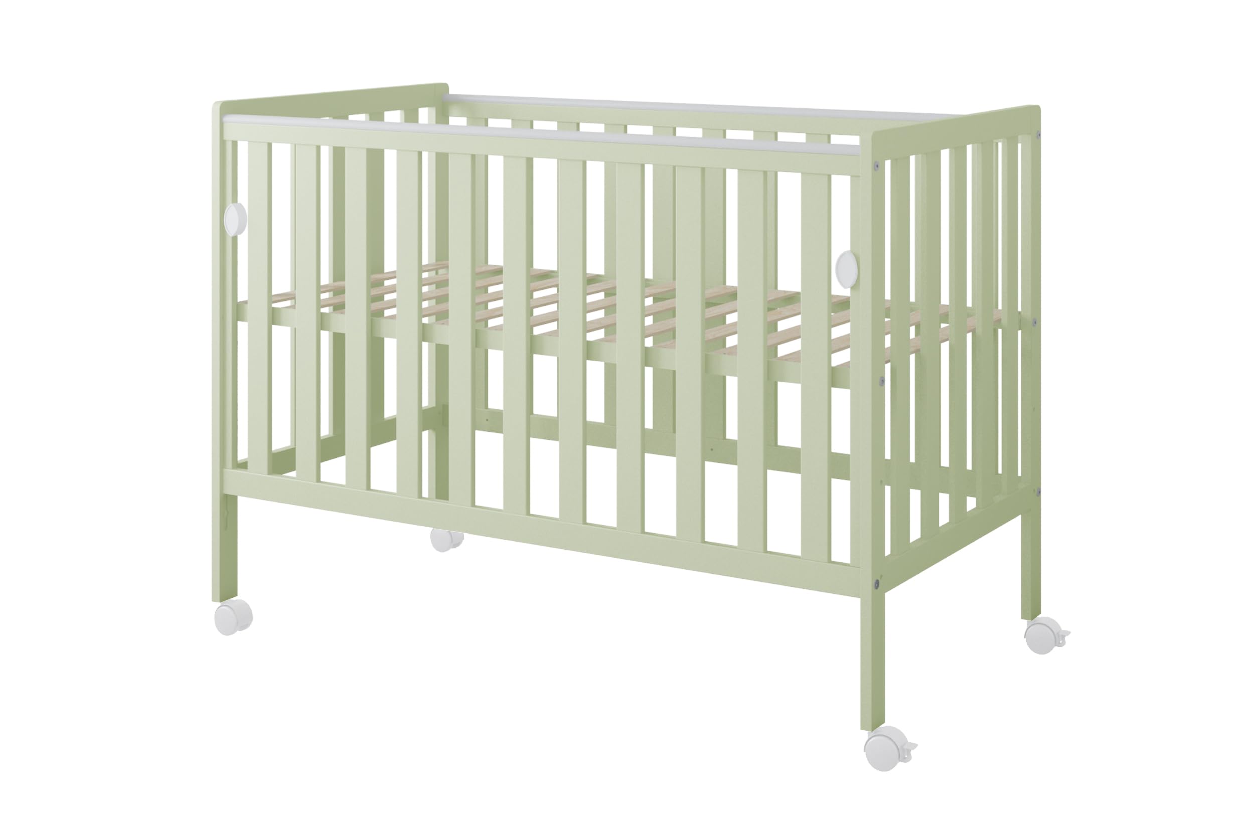zee Bambi Cuna Colecho Bebe 120x60 cm Verde Menta con Ruedas Lateral Abatible Somier Regulable 3 Alturas Cuna Portatil Bebe