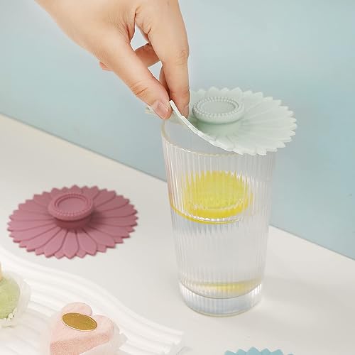 Miniatura 4 de Juego de 3 fundas de silicona con diseño de girasol para tazas, tazas, teteras, fundas flexibles para tazas, tapas de tazas calientes para café y té