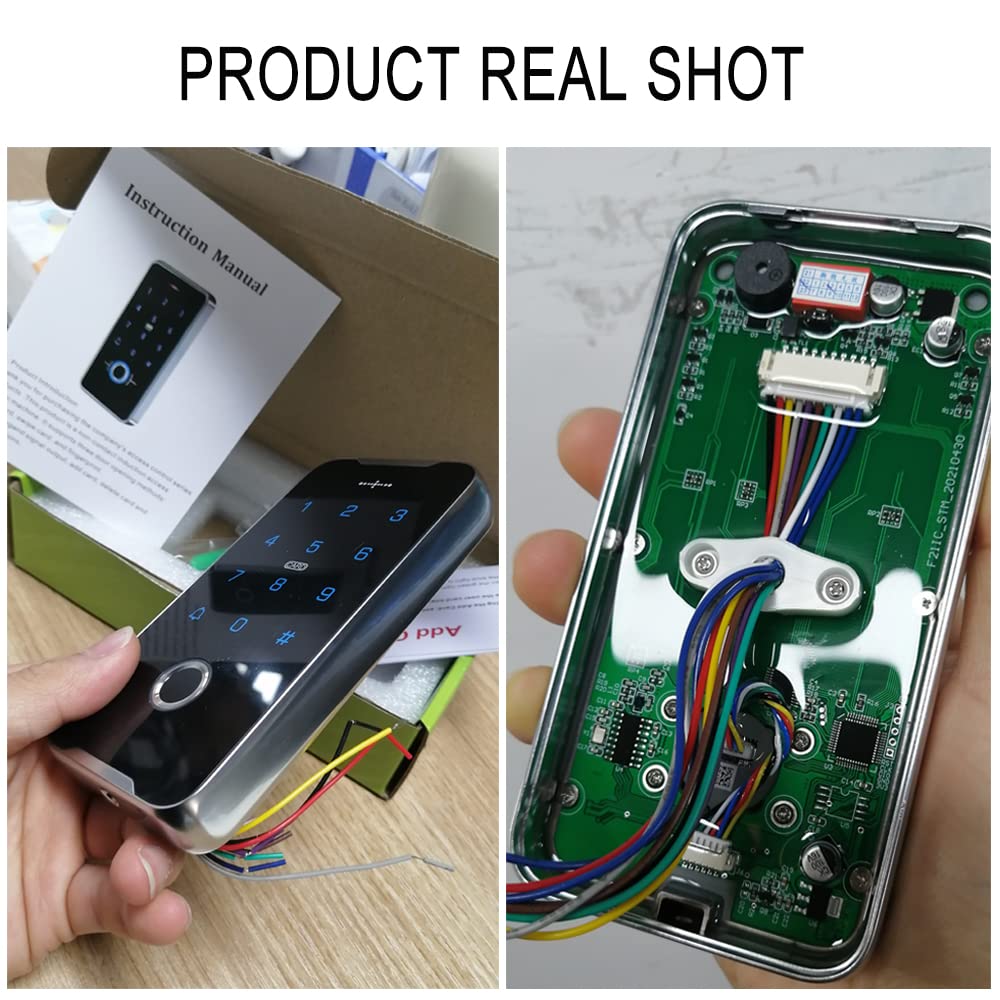 JASAG - Kit de sistema de control de acceso de huellas dactilares totalmente impermeable, teclado RFID de carcasa de metal, desbloqueo NFC, con bloqueo magnético mejorado de 180 kg y fuente de