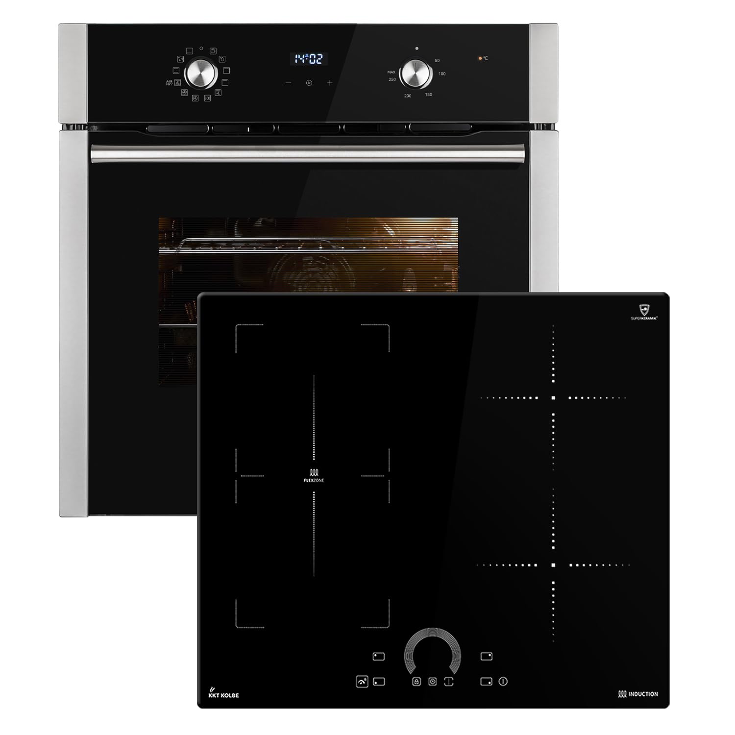 Herdset 60cm Einbaubackofen BO8810SS + 60cm Induktionskochfeld IH85901FZ Heißluft Teleskopauszüge Automatik-Timer Kindersicherung