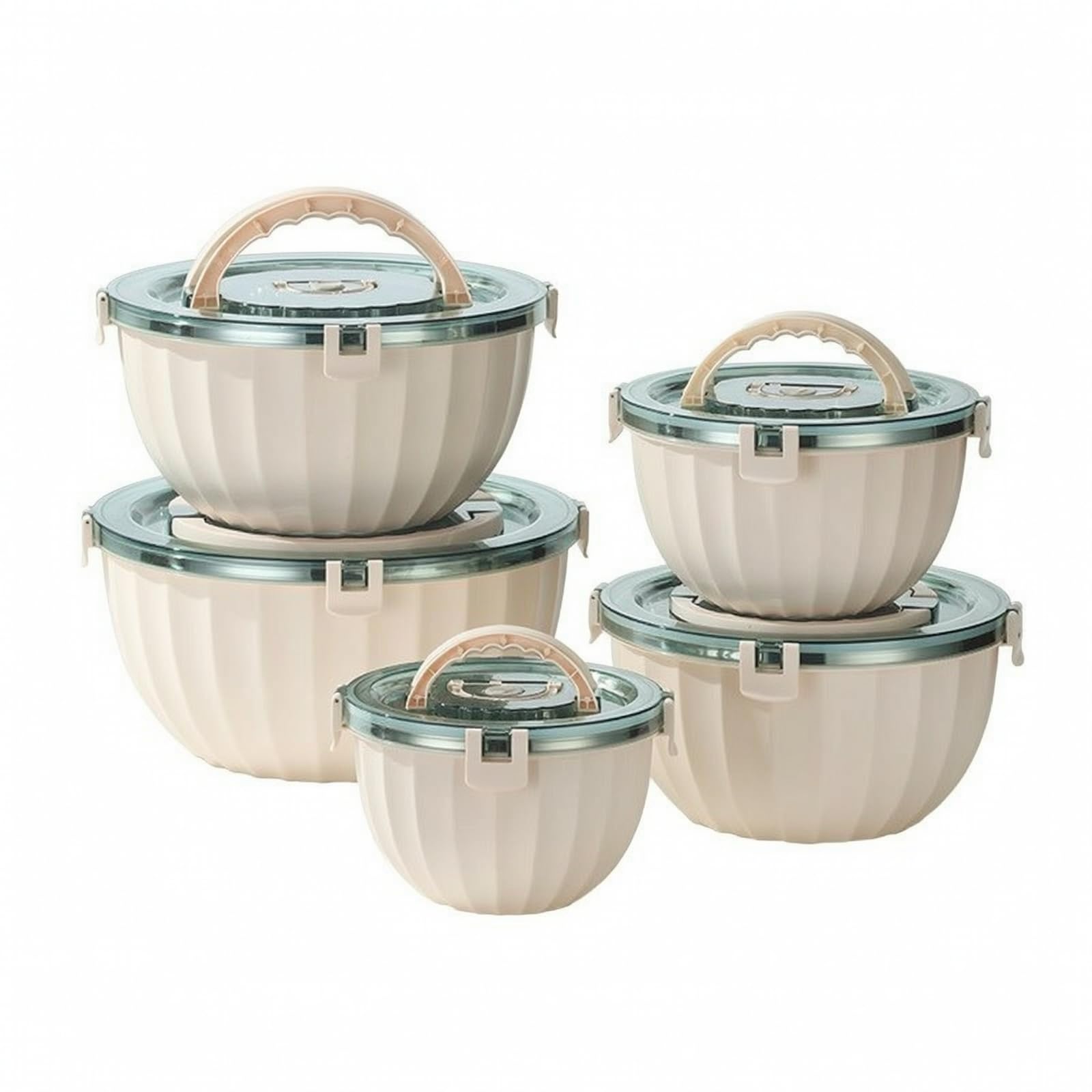 Contenitore Termico per Alimenti in Acciaio Inox con Coperchio Trasparente E Maniglia Incorporata per Pranzo al Lavoro Ufficio E Picnic da 5 Litri, Beige