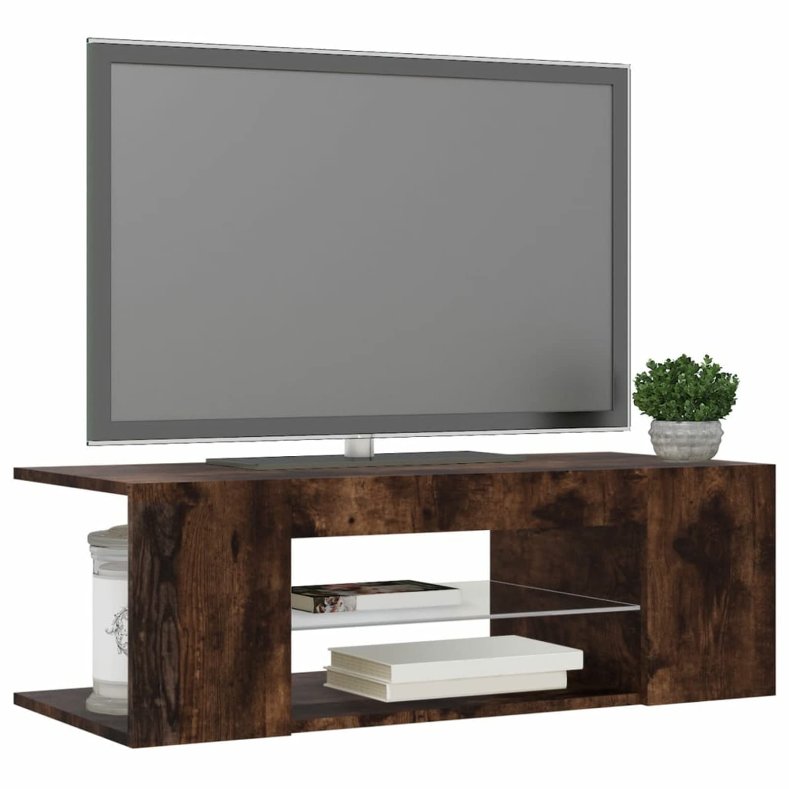 Homgoday Stolik pod telewizor ze światłami LED Dąb dymny 90 x 39 x 30 cm, szafka pod telewizor salon jadalnia stół kawowy telewizor sprzęt muzyczny szafa meble telewizor meble meble