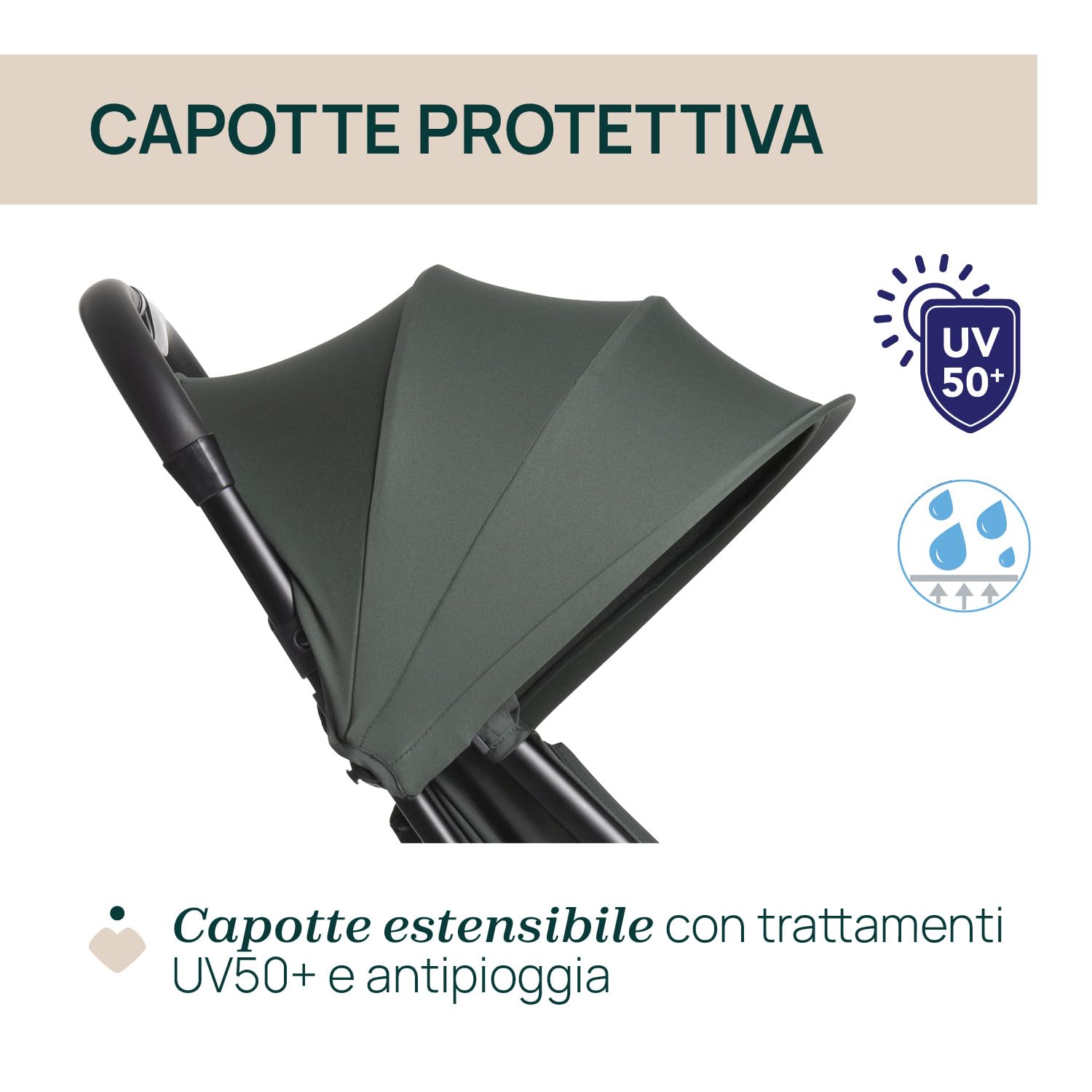 Chicco Urbino, Passeggino 0+ Mesi-22 Kg, Passeggino Leggero con Chiusura Smart e Compatta, Capotte Estensibile con Trattamenti UV50+ Antipioggia, Schienale Reclinabile e Regolabile, Poggiagambe, Verde