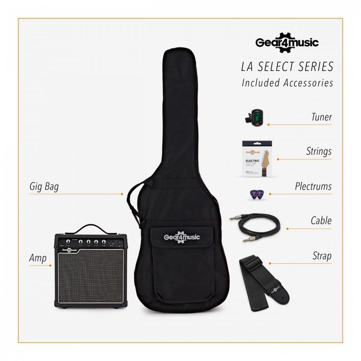 Chitarra Elettrica Mancina LA Select con Ampli 15W, Blackout | Humbucker Wilkinson, corpo in tiglio, manico in acero satin black, cavo, cinghia e plettri inclusi