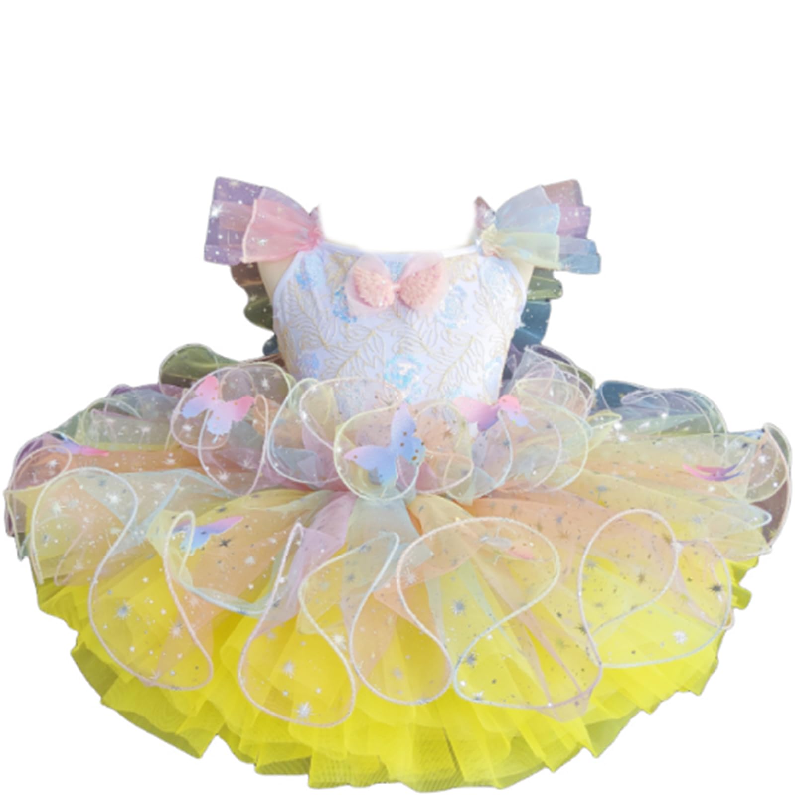 Ballerina-Kostüm für Mädchen, Tüll-Tutu, Ballett-Wettbewerbskleid | Tutu Kinderkostüm Kleiner Schwan mit Rüschenärmeln Spitze Stickerei und Pailletten