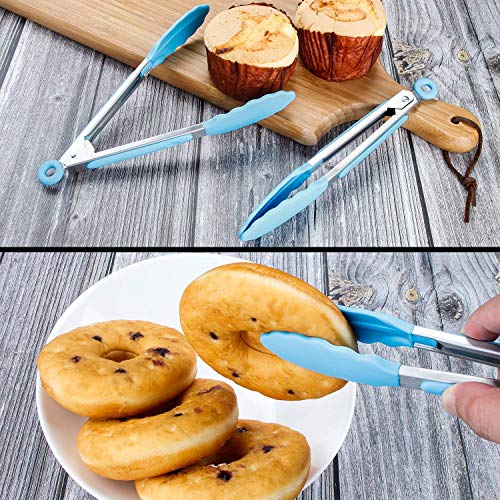 Image of Premium Steel and Siliconel Heat Resistant Kitchen Tongs for Cooking | Non Scratch Silicone Tip for Pans,Air Fryer,Barbeque, Serving | 10 inch - 230C Heat-Resistant (Pack of 01) (Blue)