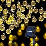 【60 LEDs Guirnaldas luminosas de exterior-interior 】 Esta cadena de luz solar en el exterior tiene 60 bolas de cristal LED de alta calidad con una longitud total de 11 metros (cadena de luz de 9 M + cable de 2 M), que pueden crear un ambiente cálido y agradable para usted y su familia . Perfecto para decoración de interiores y exteriores.