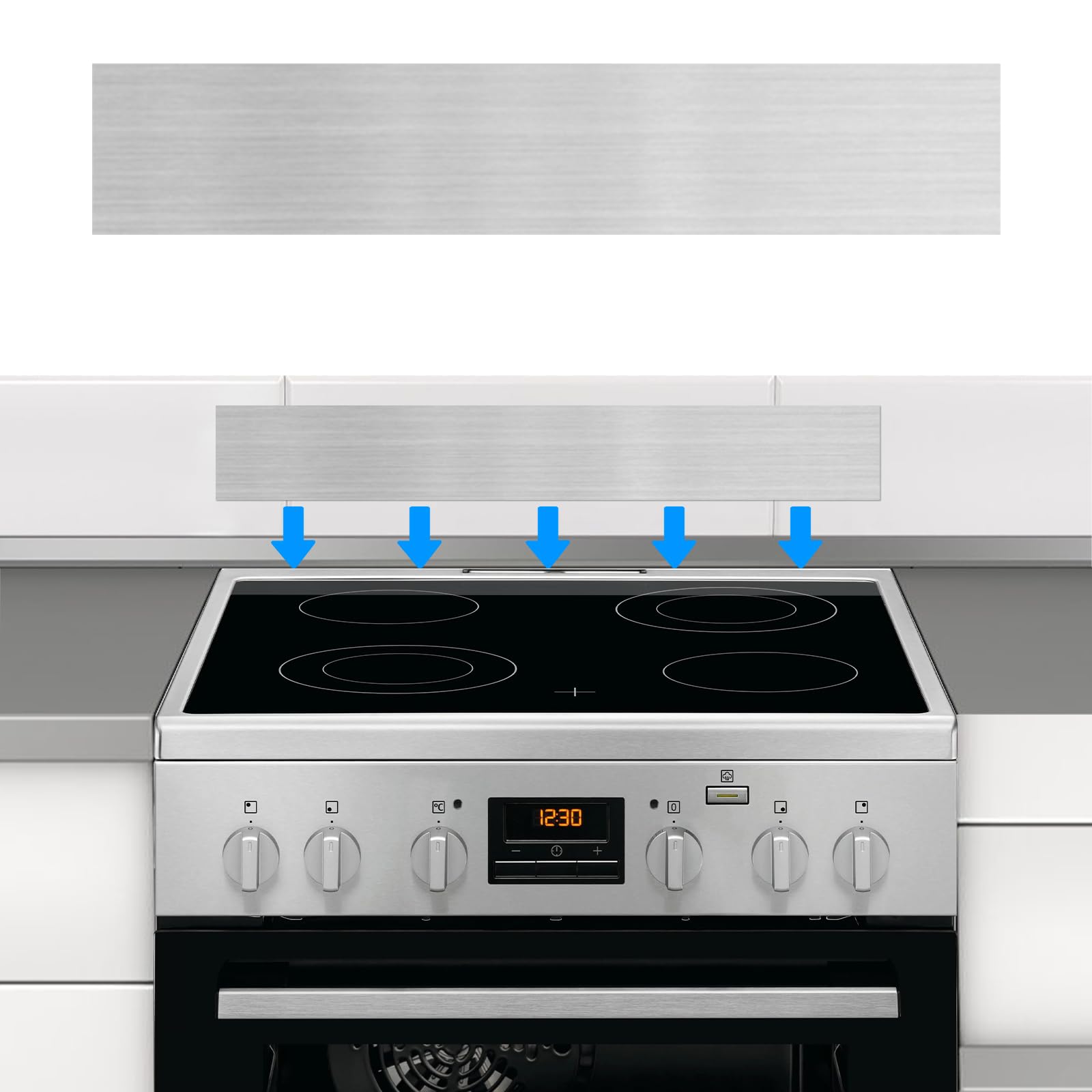11nbbkgdds self-adhesive front control range stainless steel backguard, 29.75" ×4.75" stainless steel backsplash guard for most brands of stove, silver