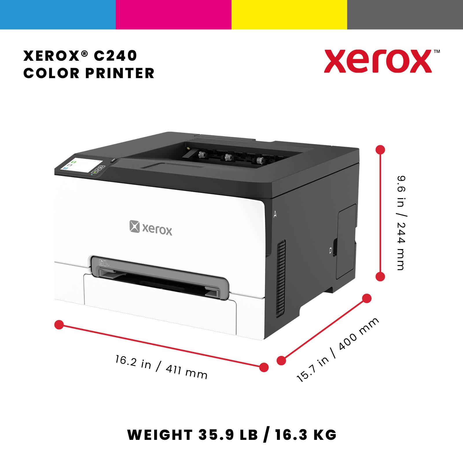 Xerox Stampante laser a colori wireless C240 - Veloce 26 ppm, stampante professionale a colori wireless per laptop e computer