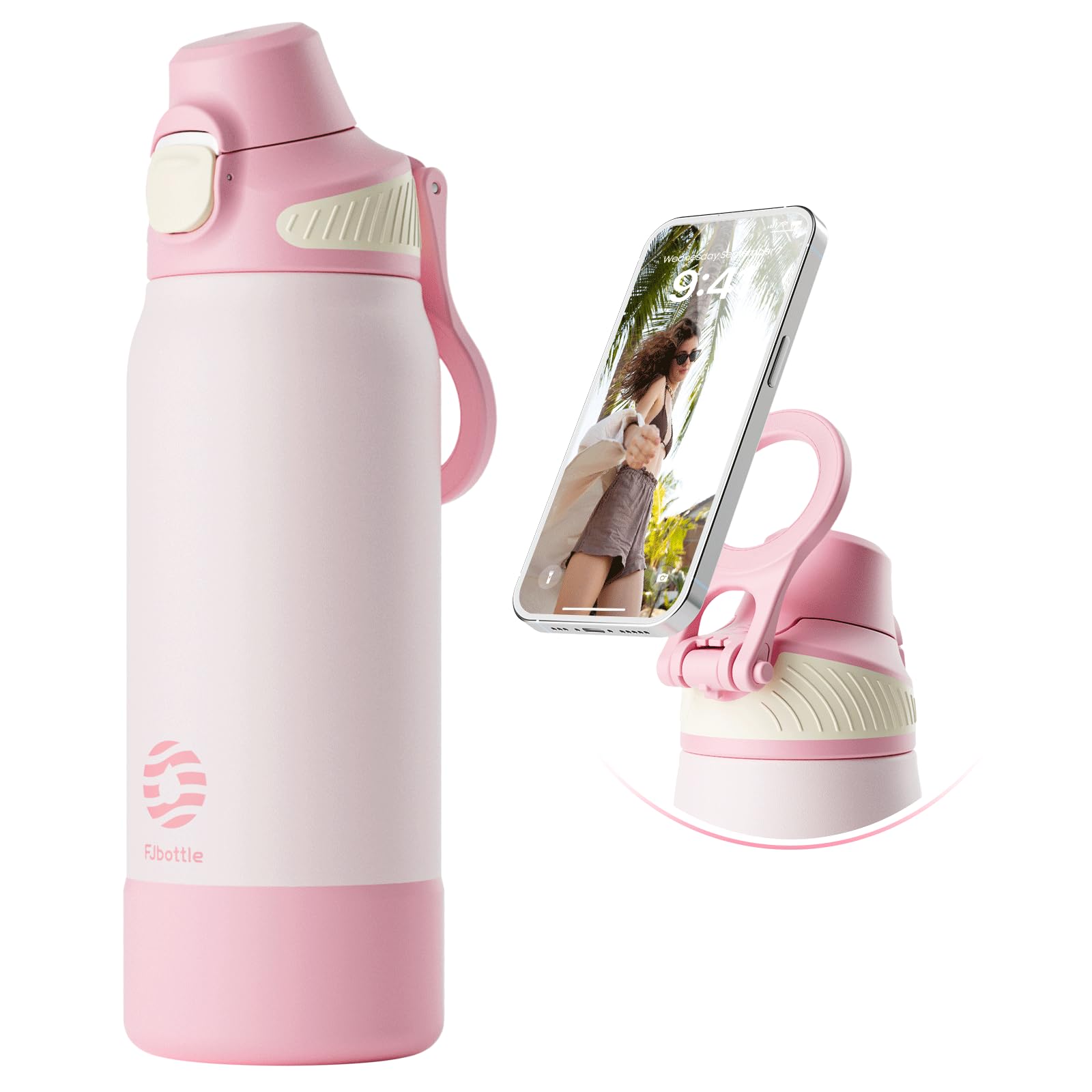 Fjbottle Edelstahl Trinkflasche mit Magnetgriff als Handyhalter - 1-Klick Öffnung Sport Wasserflasche 1000/700/600ml – BPA-frei/Auslaufsicher Flasche für Fitness, Yoga