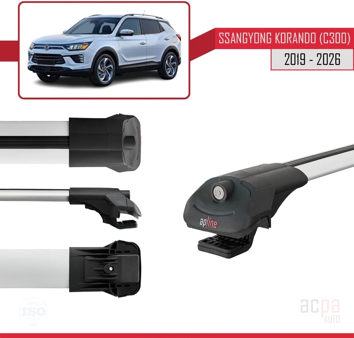 Compatible with SsangYong Korando (C300) 2019-2023 Roof Rack ACE-1 Roof Rack Pack Rack Grey