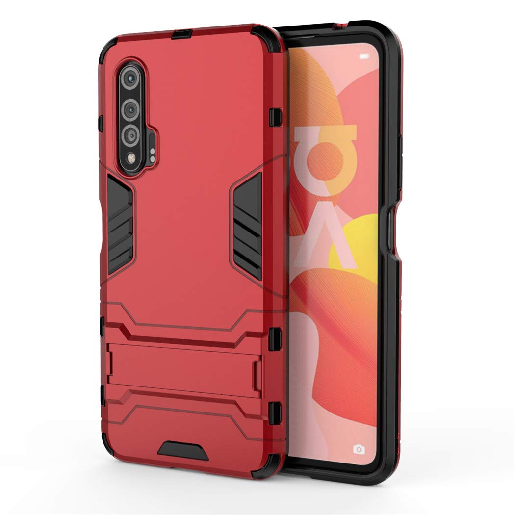 MaiJin Cover Per Huawei Y8P (6,5'') - 2 In 1 Dual Layer - Resistente Agli Urti Con Cavalletto - Rosso - 4