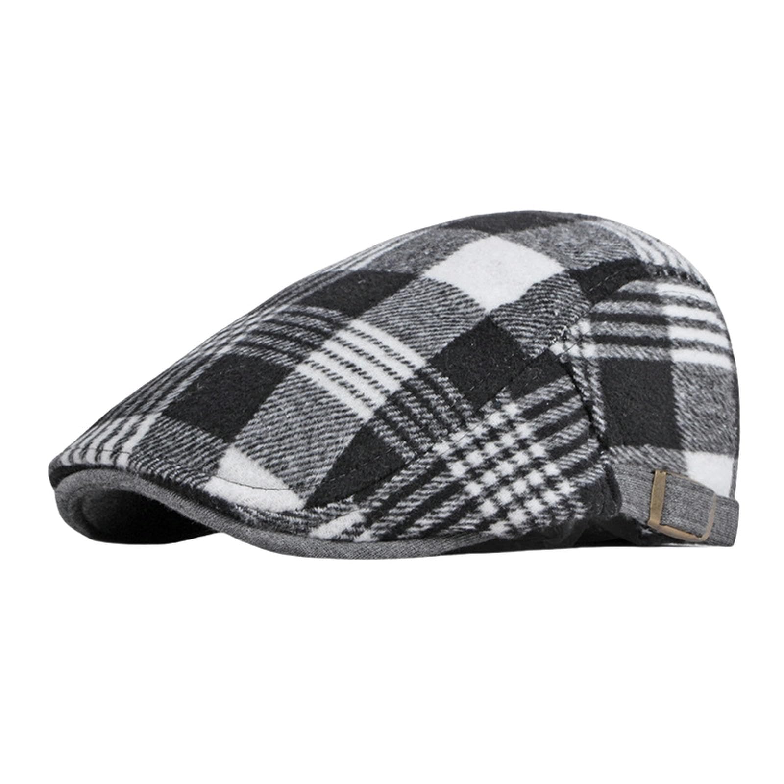 BIANRUN Men's Flat Caps Newsboy Hat Men's Autumn and Winter Thick Woolen Warm Beret Fashion Plaid Duckbill Cap Women's Casual Flat Cap-Black and White-Adjustable