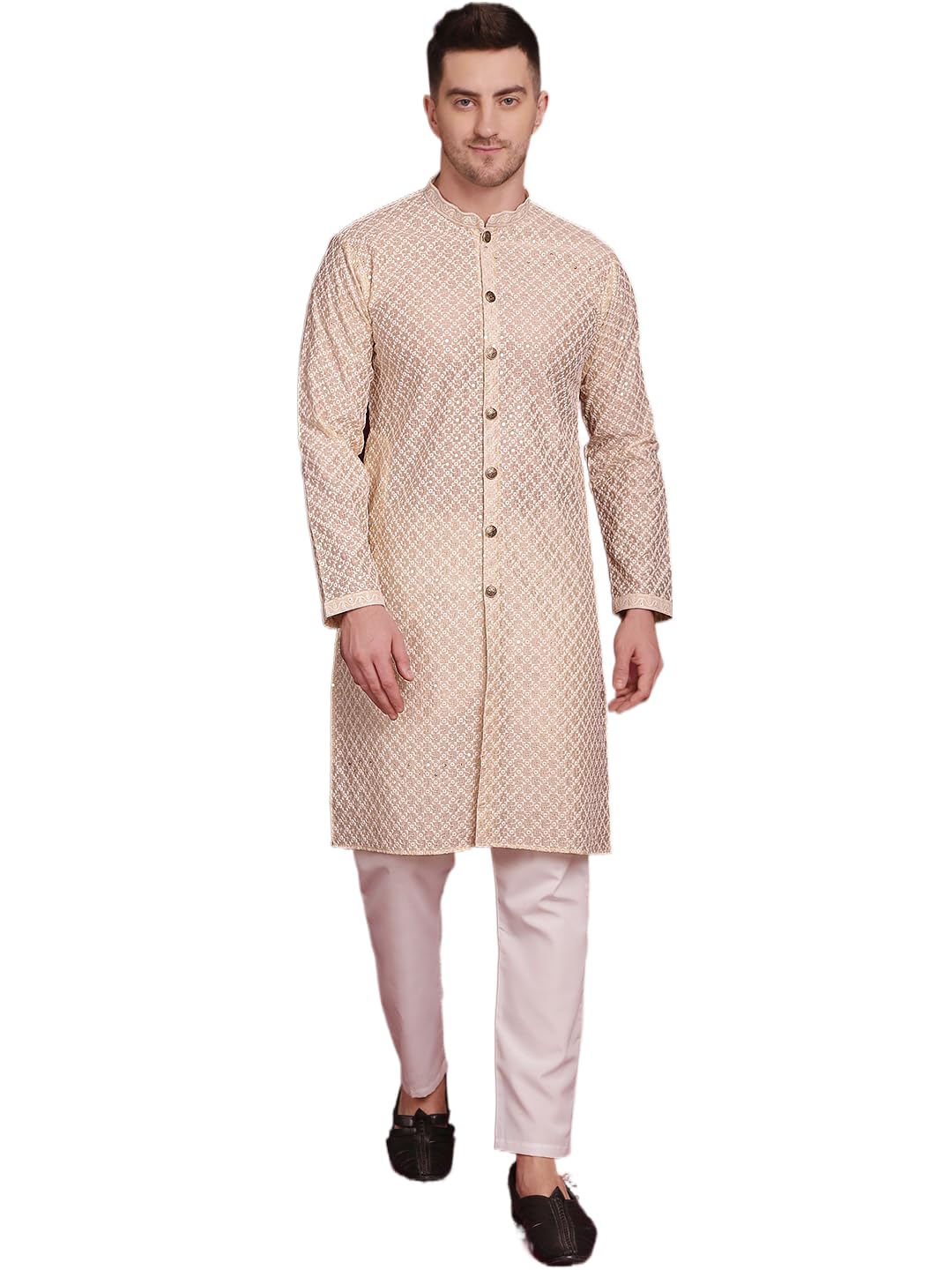 jompers Men's Sequin Chikankari Front Open Kurta With Pyjamas-picture-53