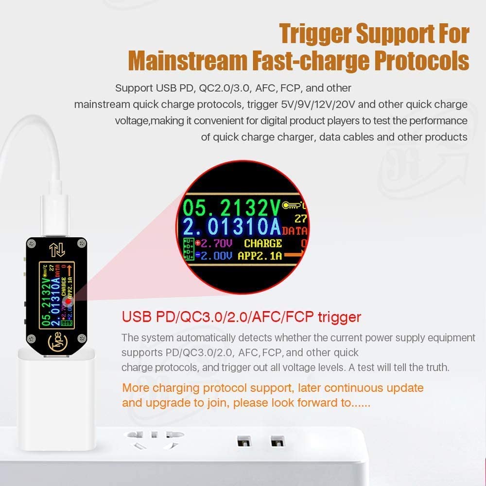 Tester USB TC66C Con Bluetooth E PD Trigger – Voltmetro Amperometro A Colori IPS, Misura 0-30V 0-5A, Per Smartphone E PC