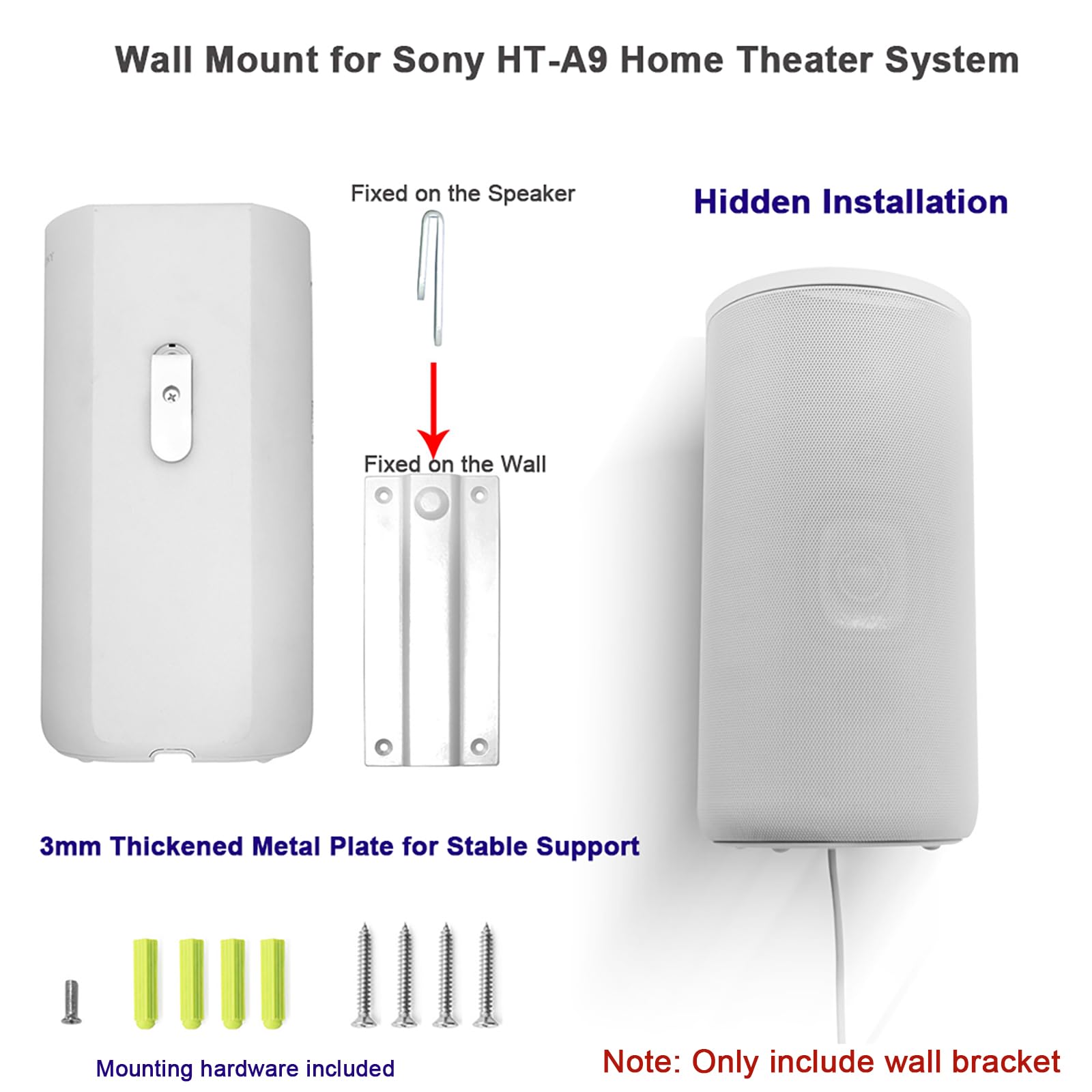 Uchwyt ścienny do głośnika do systemu kina domowego Sony HT-A9, bezprzewodowy soundbar, metalowy wspornik, akcesoria, biały