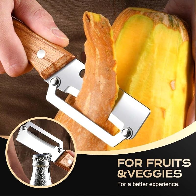 Pelador Verduras Multifunción, 2 en 1 para Cocina Hoja Acero Inoxidable Ultraafilada Pelador Profesional, Pelar Patatas, Zanahorias Abrir Botellas Vino Sin Esfuerzo (2 PCS)