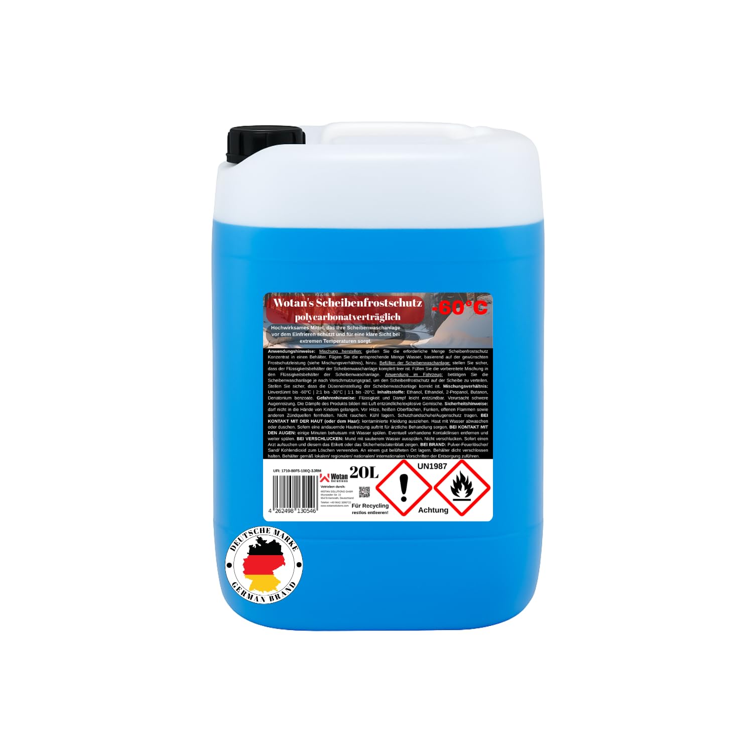 Wotan's 20 Liter Scheibenfrostschutz - 60 Grad | Frostschutz Konzentrat für die Auto Scheibenwaschanlage | Scheibenfrostschutz Konzentrat 20L | Frostschutzmittel Scheibenwaschanlage