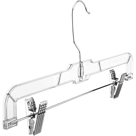 HOUSE DAY Crystal Skirt/Slack Hangers, Clear, Clip Hangers for Pants, Bulk Plastic Hangers Set of 25