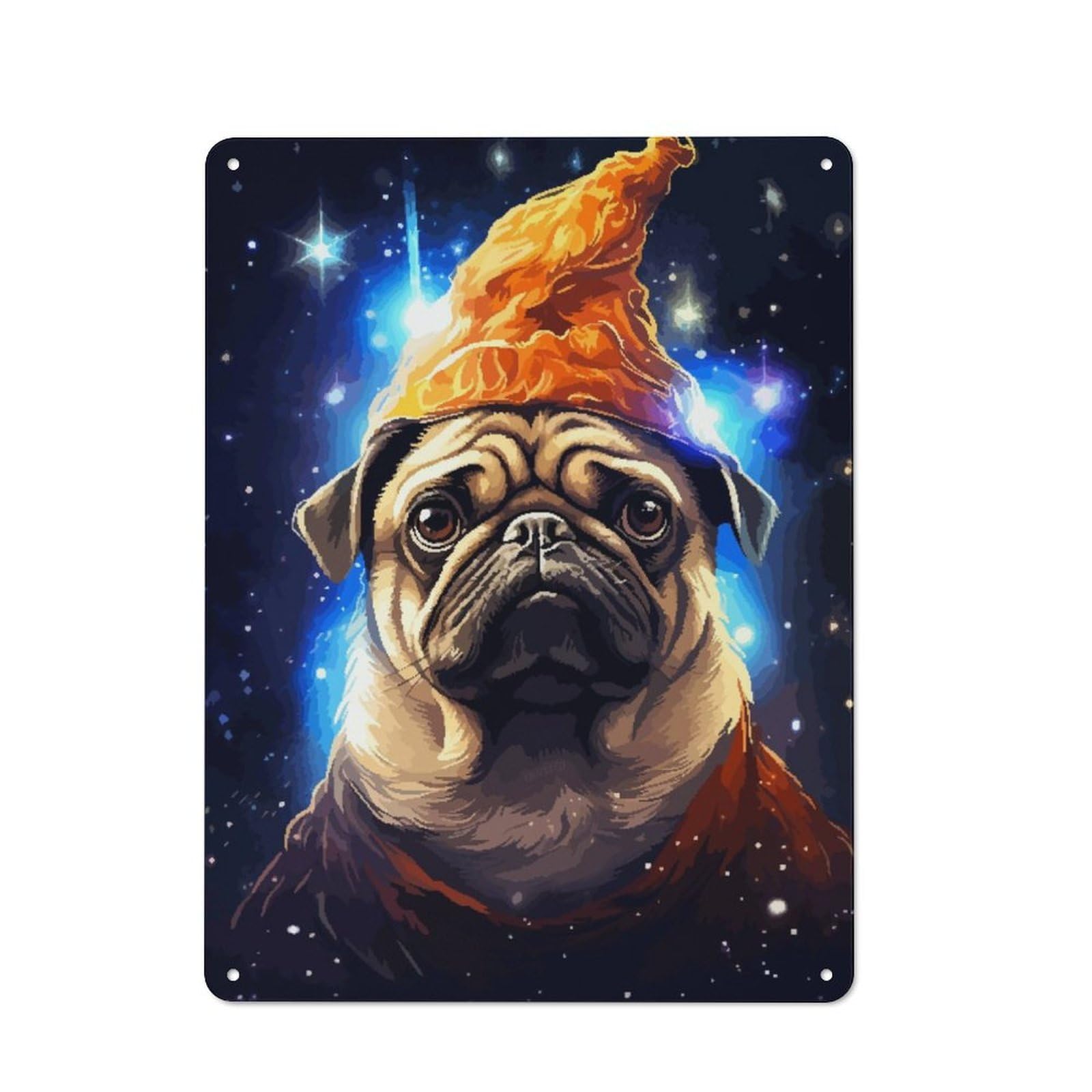 Junmoney Wizard Pug Cute Pixel Art Tin Wall Plaque 40X30cm With For Dining Room Or Kitchen, For Vintage Wall Decor Fans, For Themed Room Decoration