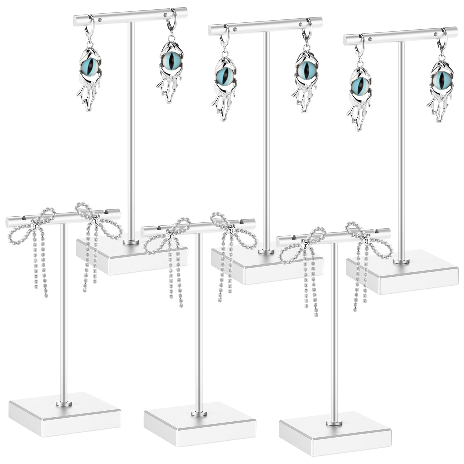 Kigeli 6 Pcs Metal Bar T Earring Display Stand Silver
