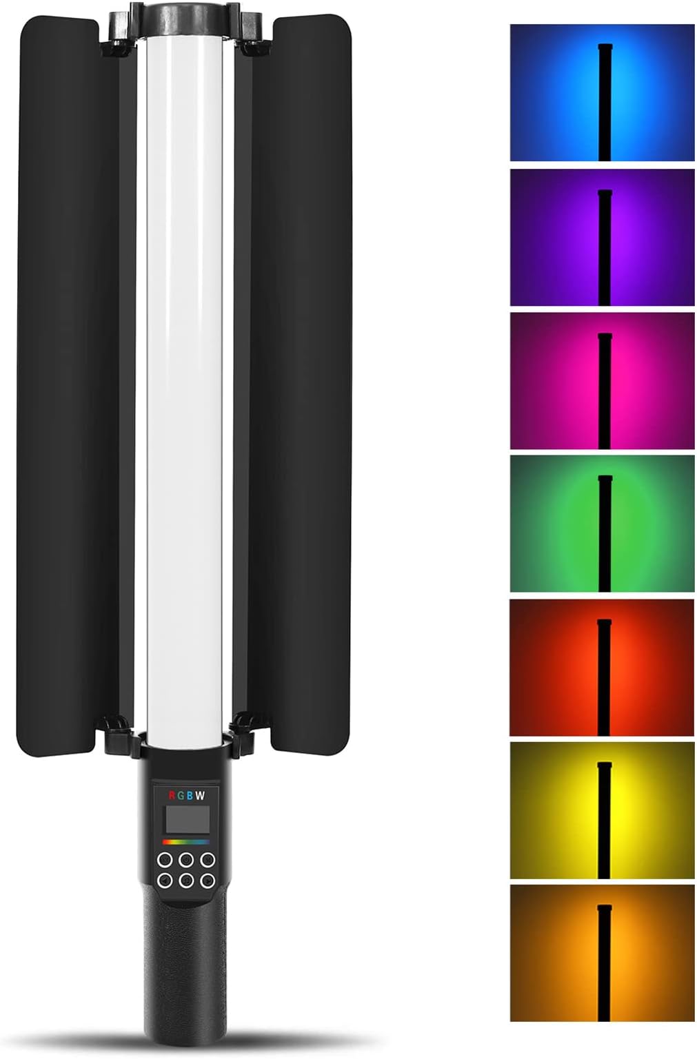 OUNA Handheld RGB Light Tube LED Video Light Wand with Barndoor 3000K-6500K Dimmable 18 Lighting Effects Built-in Battery for Vlog Live Streaming Product Portrait Photography
