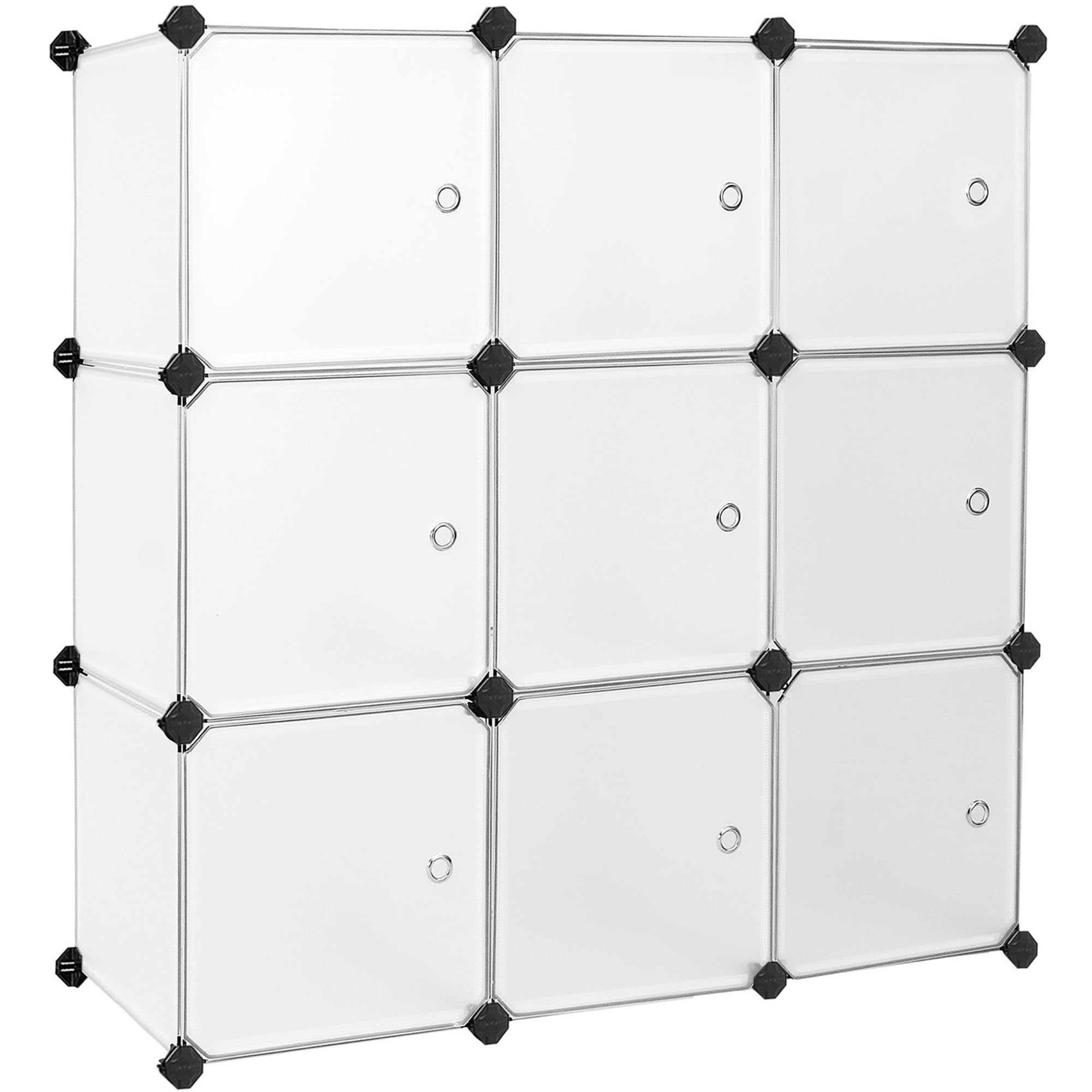 SONGMICS Armadio a 9 Cubi, Portaoggetti Organizzatore, Armadietto Mobiletto con Ante, per Abiti Scarpe Libri, Facile da Assemblare, Bianco LPC116WS