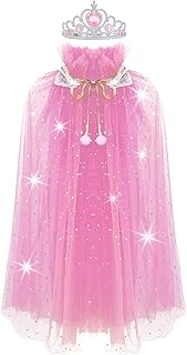 Princess Cape for Girls Princess Cloak with Crown Sequins Tulle Princess Dress Up for Christmas Birthday Party - Buy now