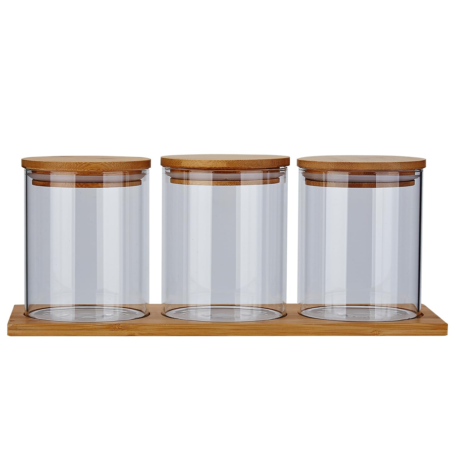 SANQIAHOME Contenitori in vetro per caffè e zucchero con ripiano, 3 contenitori da 765,4 g, con chiusura ermetica, barattoli per alimenti per cucina