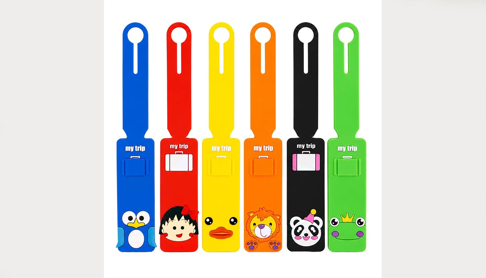 QINRIX Travel Luggage Tags 6 Pack, Soft Silicone Suitcase Tags with Name ID Card and Secure Strap, Waterproof Cartoon Bag Labels for Suitcase, Backpack, Duffel Bag, Carry On-image-25