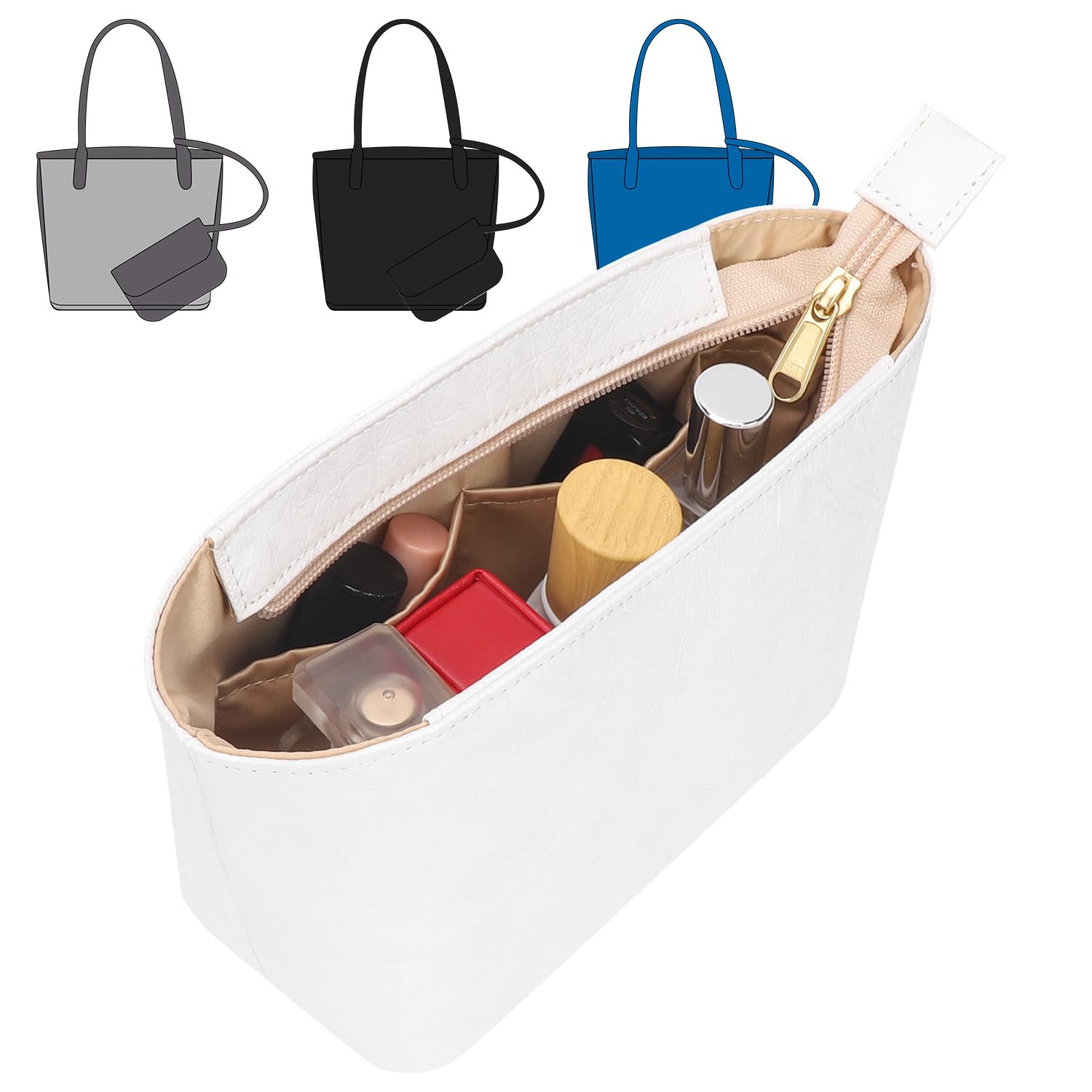 CRAZYSMITH Tote Bag Organizer Insert Compatible with Handbag, Dupont Paper Purse Inner Suit for Bag, HandBag Shaper (White, Mini)