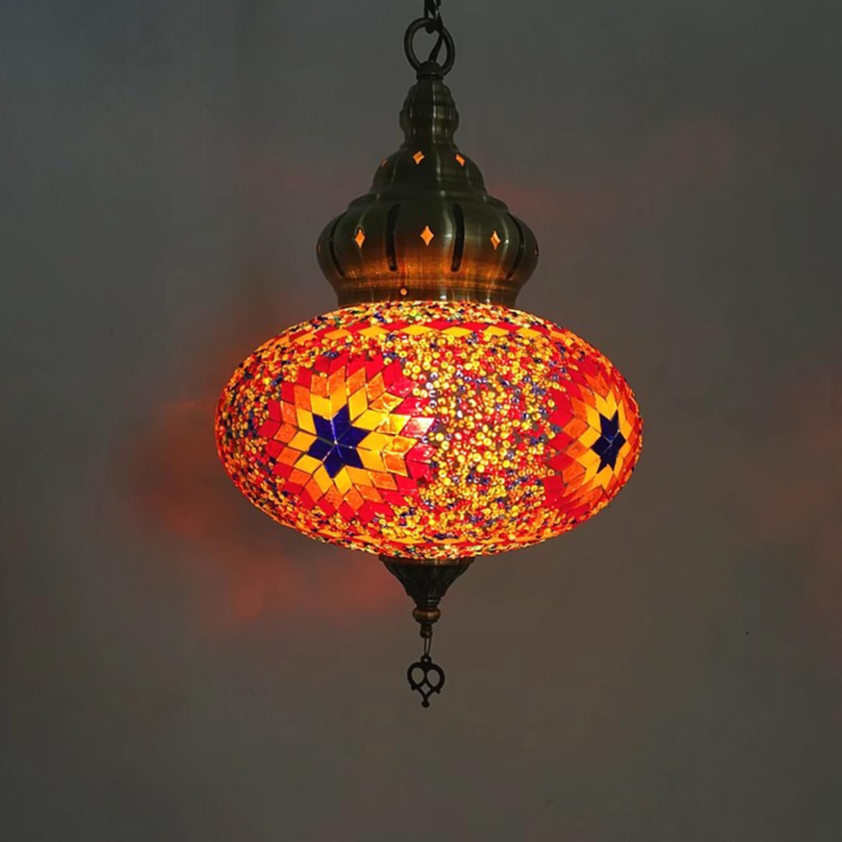 Marokańska turecka mozaika wisząca ścienna • Ręcznie robiona szklana kula 25 cm (10 cali) • Żyrandol w stylu vintage • Egzotyczna dekoracja śródziemnomorska • Żółty