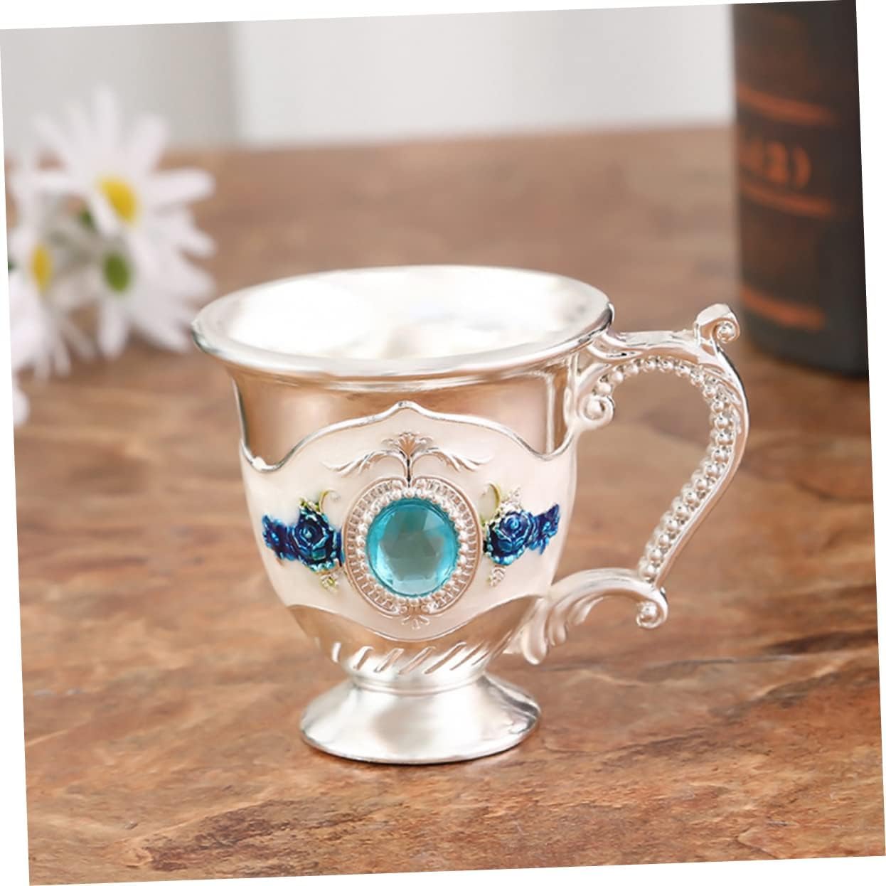 Kielich mosiężny, Kielich, Hall Sip Cup Espresso Glass Barware Glasses Mug Goblet Embossed Chalice Goblet Brass Drinking Cup Cup European(Blu)