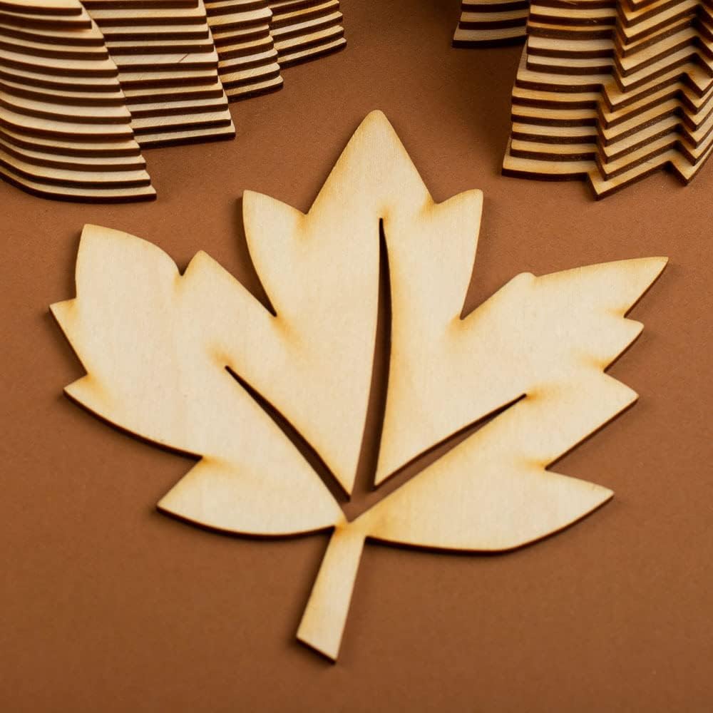 Factory Direct Craft Pack of 24 Unfinished Wood Maple Leaf Cutouts - Blank Wooden Leaves Shapes for Crafts and DIY Fall Projects - Made in USA (Size: 5 inch x 5 inch)