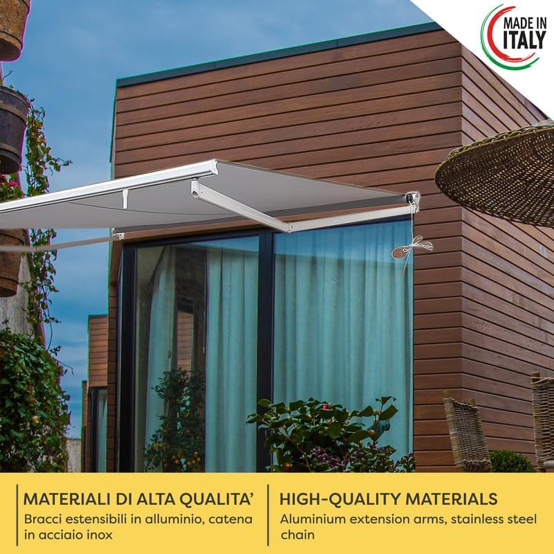 Tenda da Sole a Bracci Estensibili Tempotest Para', col. Nero 24, Largh. 3,6m x Sporgenza 2.35m con Mantovana Ondulata - Arganello Destro