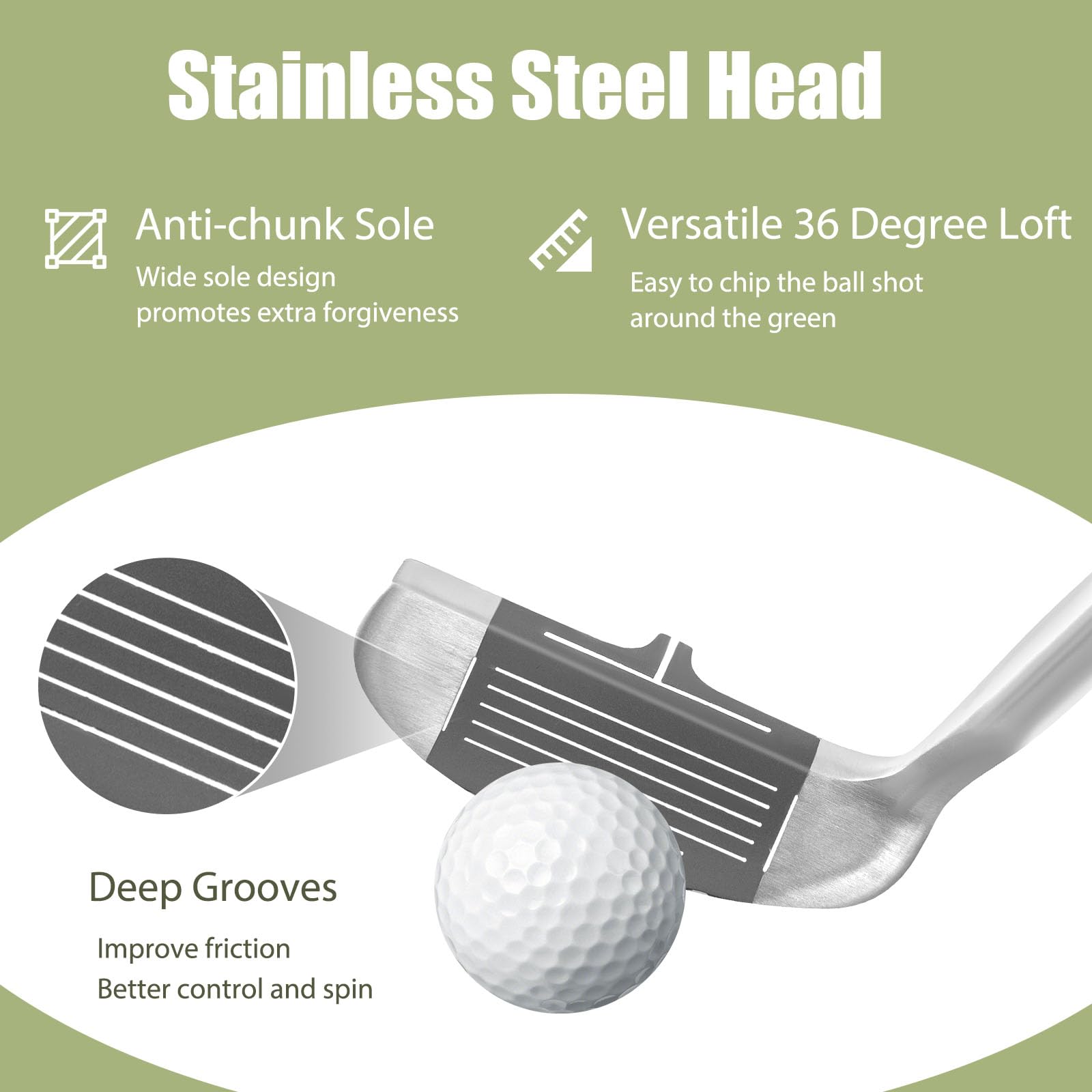 LIFEZEAL Wedge Golf, Club de Golf Chipper en Acier Inoxydable, pour Adultes, Golf pour Débutants et Professionnels, Angle de Lie 72°, 89cm, Argent