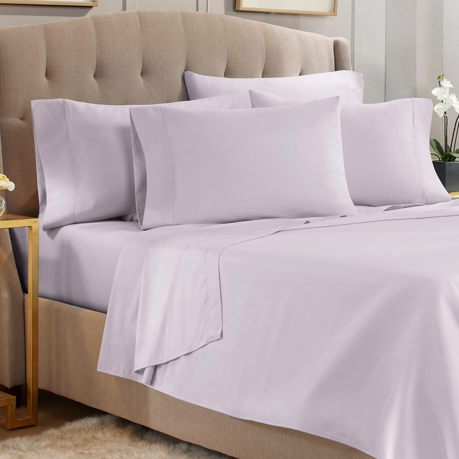 Empyrean Queen Sheets Set - 110 GSM 6 Piece Bed Sheets for Queen Size Bed, Double Brushed Queen Size Sheets, Soft Bedding Sheets & Pillowcases - Light