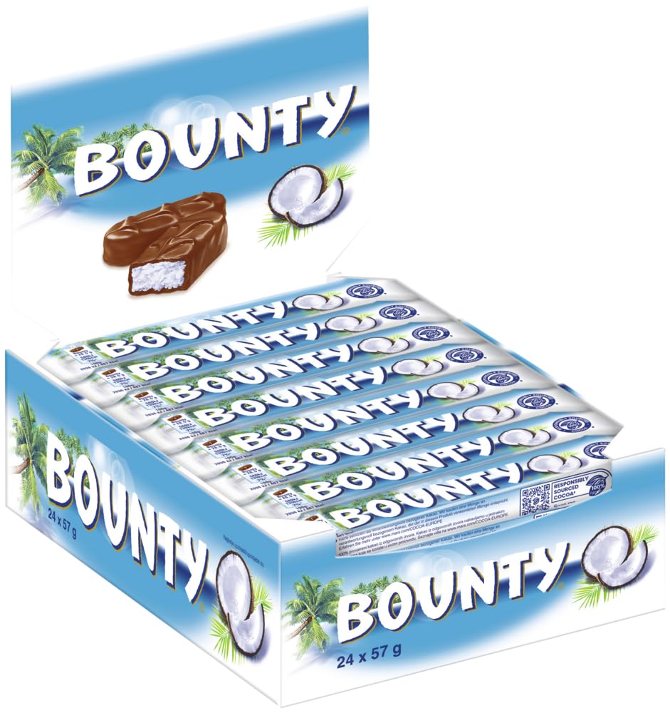 Bounty 4x 24x57g I Multipack I 96 Riegel I Kokosnuss und Schokolade I Schokoriegel I Großpackung I Familienpackung I Bigpack