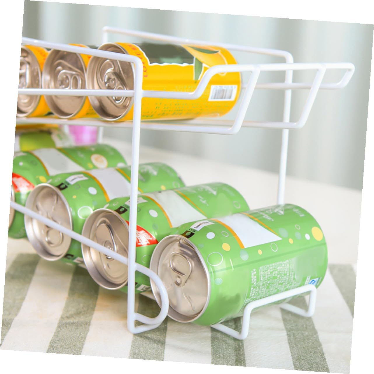 PRETYZOOM 1pc Automatic Iron Can Storage Rack for Fridge White Space-saving Design for Kitchen and Bar Holds Cans Automatic Cover Position Neat Organization