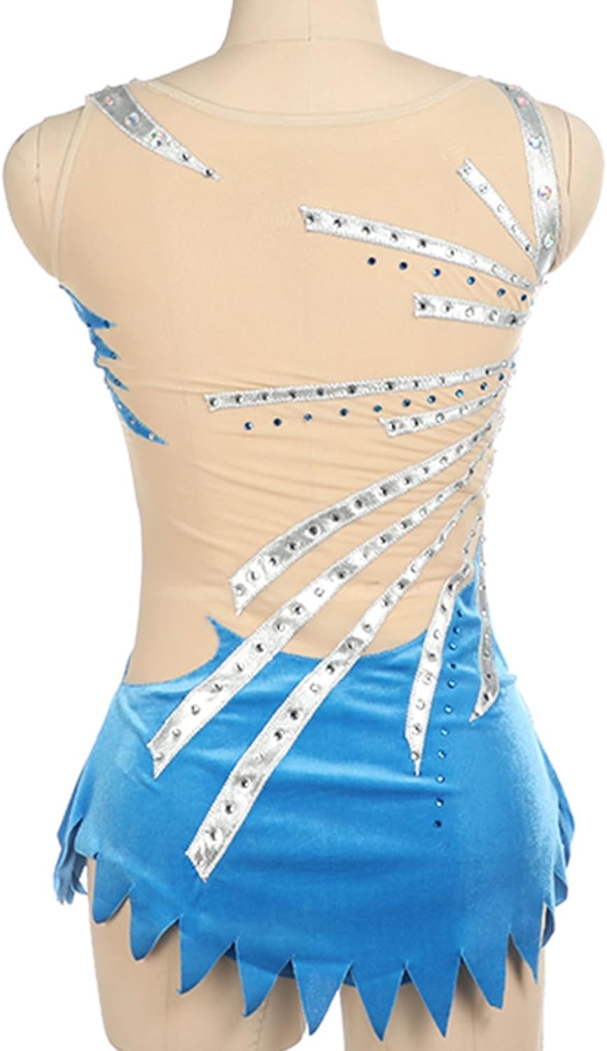 Maillot De Gimnasia Rítmica para Niñas Mujeres Transpirables Maillots Atléticos De Competición De Baile, Blue, XXS