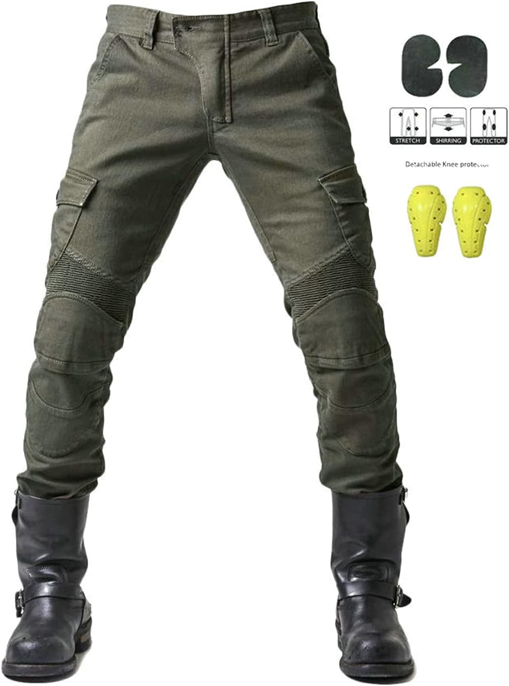 Moto Pantalon Protection pour Hommes, Moto Jeans en Respirant De Qualité Premium Straight Fit avec Amovible Protéger Pads pour Racing Vélo (Armée Verte,L)