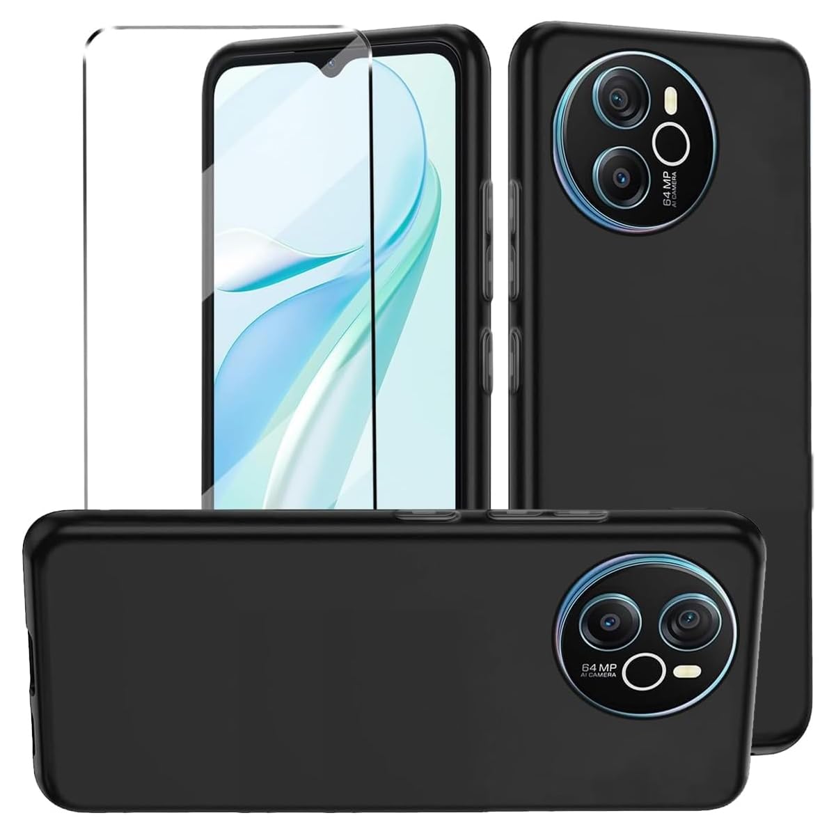 HuiYouMY 2-in-1 Case Compatible with Blackview Shark 8/Oscal Tiger 12 Cover with 1 Pack Tempered Glass Screen Protector Slim Fit Soft TPU Shockproof Anti-Scratch Phone Case Cover
