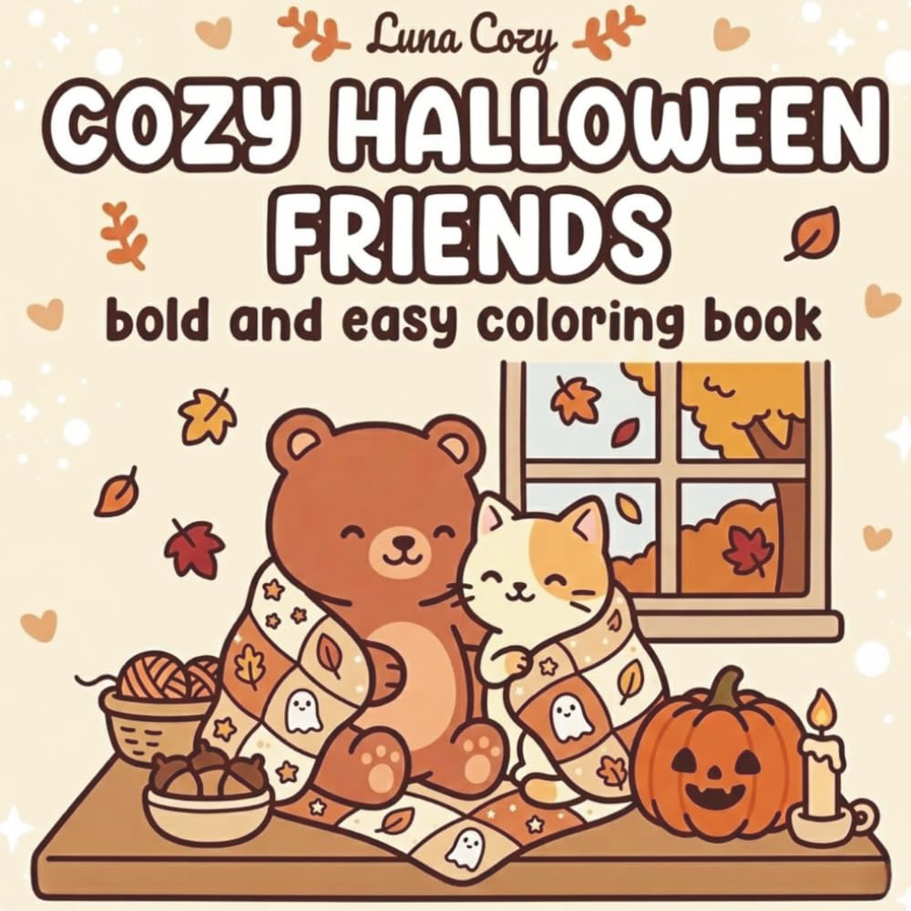 Cozy Halloween Coloring Book For Kids: Cute And Simple Cozy Coloring Book With Adorable Friends, Easy Pages, And Comfy Fall Scenes For Relaxing Creative Fun